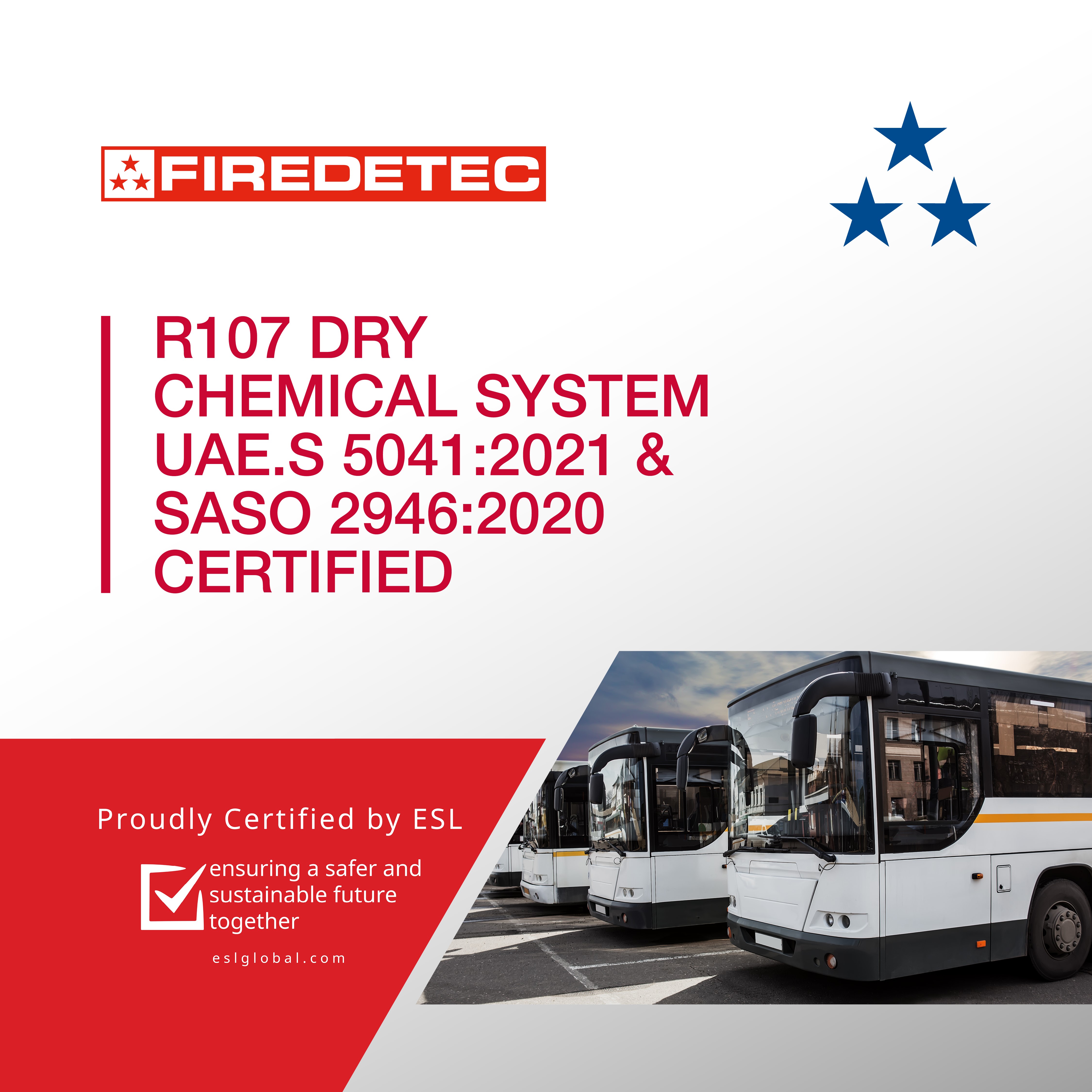 Our FireDETEC® R107 Dry Chemical System Earns UAE.S 5041:2021 and SASO 2946:2020 Certifications